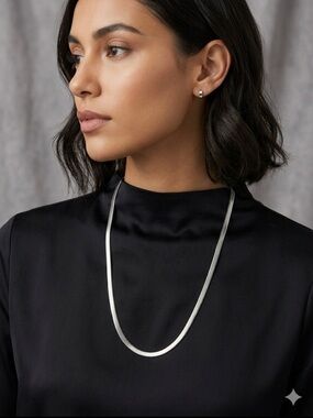 Stainless Steel 24" Herringbone Chain Necklace - Sleek & Versatile